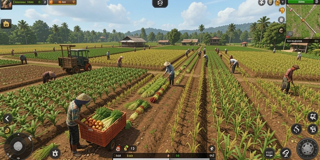 Tampilan ladang pertanian yang cerah dan berwarna.
